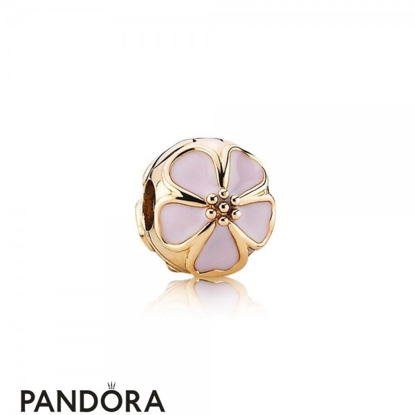 Pandora Clips Charms Cherry Blossom Clip Charm Pink Enamel 14K Gold