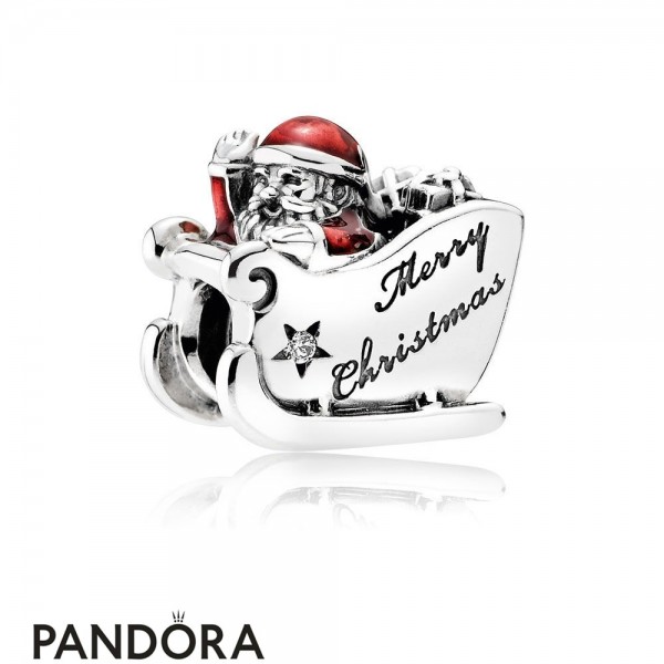 Pandora Holidays Charms Christmas Sleighing Santa Translucent Red Enamel