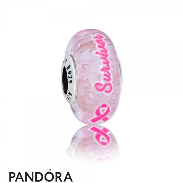 Pandora Inspirational Charms Survivor Charm Pink Murano Glass Pink Enamel