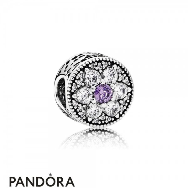 Pandora Nature Charms Forget Me Not Charm Purple Clear Cz