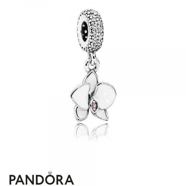 Pandora Pendant Charms Orchid Pendant Charm White Enamel Clear Orchid Cz