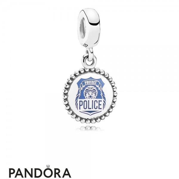 Women's Pandora Police Pendant Charm Blue Enamel