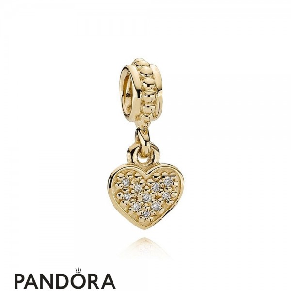 Pandora Sparkling Paves Charms Pave Hanging Heart Pendant Charm 14K Gold Diamond