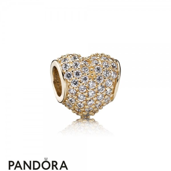 Pandora Sparkling Paves Charms Pave Heart Charm Clear Cz 14K Gold