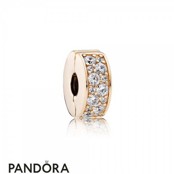 Pandora Sparkling Paves Charms Shining Elegance Clip 14K Gold Clear Cz