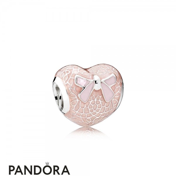 Pandora Symbols Of Love Charms Pink Bow Lace Heart Transparent Misty Rose Soft Pink Enamel