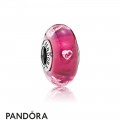 Pandora Touch Of Color Charms Cerise Heart Charm Murano Glass Clear Cz