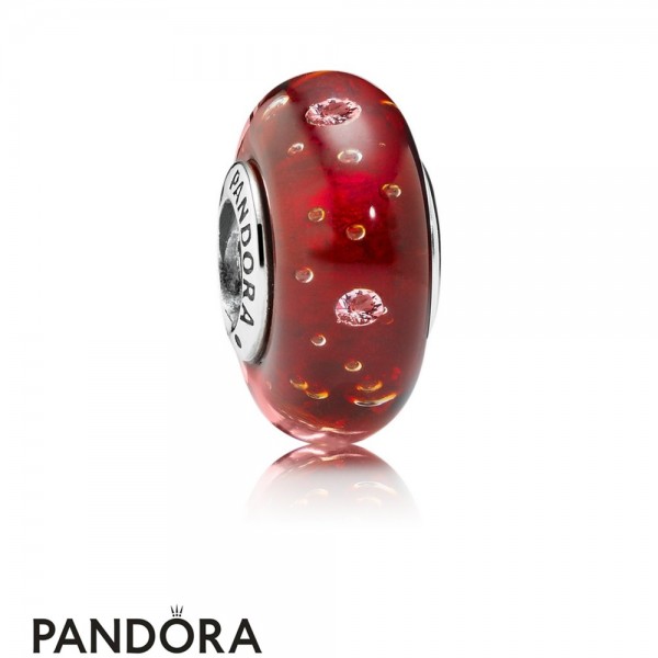 Pandora Touch Of Color Charms Red Effervescence Charm Murano Glass Clear Cz