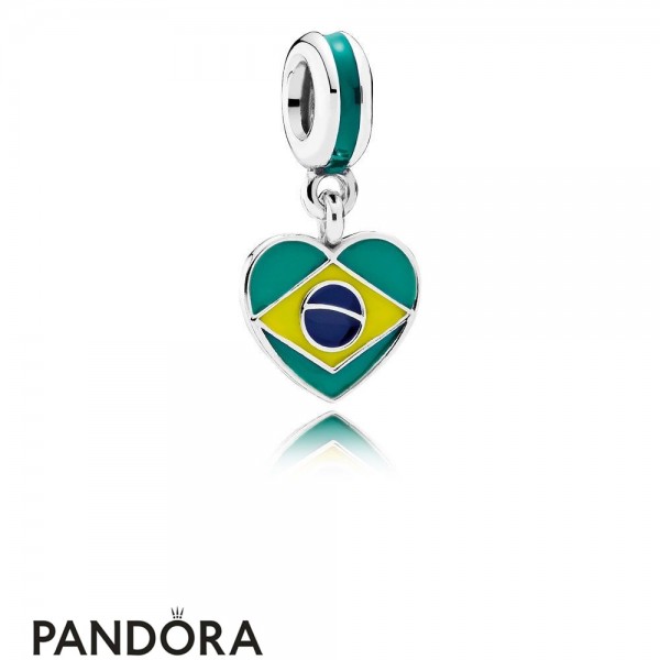 Pandora Vacation Travel Charms Brazil Heart Flag Pendant Charm Mixed Enamels
