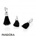 Women's Pandora Black Fabric Tassel Dangle Charm