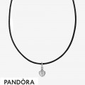 Women's Pandora Black Leather Seashell Choker Necklace