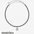 Women's Pandora Black Leather Seashell Choker Necklace