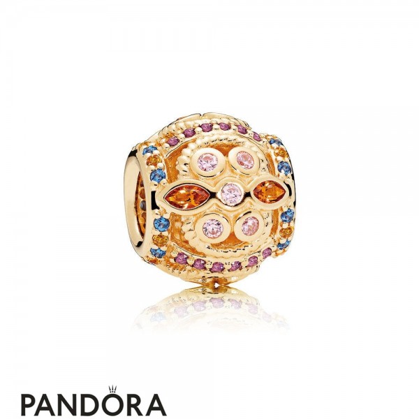 Pandora Collections Color Fresco Charm 14K Gold Multi Colored Crystals Pink