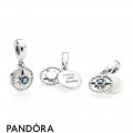 Women's Pandora Compass Rose Dangle Charm Silver Enamel & Cyan Blue Crystal