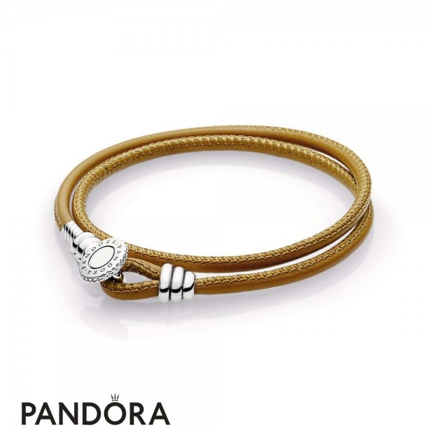 Women's Pandora Golden Tan Double Leather Bracelet