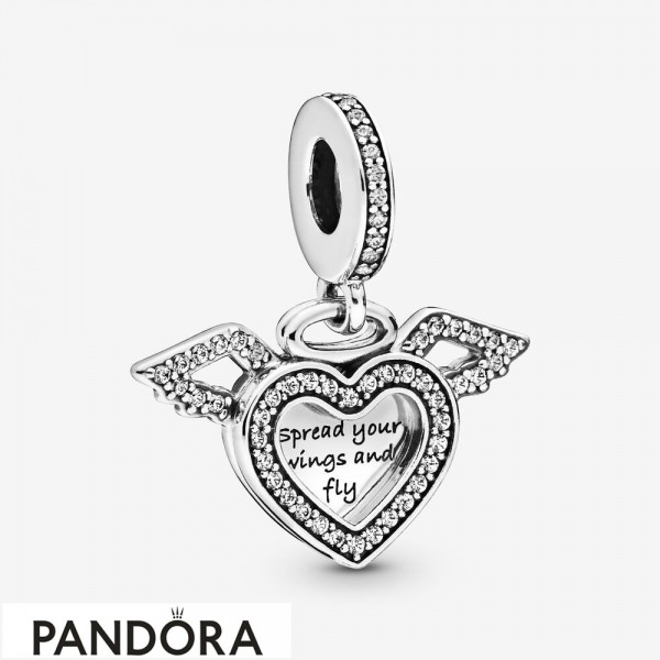 Women's Pandora Heart And Angel Wings Dangle Charm