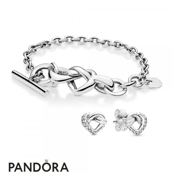 Women's Pandora Knotted Hearts Bracelet And Earring Gift Set