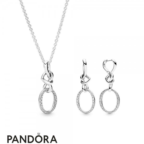 Women's Pandora Knotted Hearts Necklace And Earring Gift Set