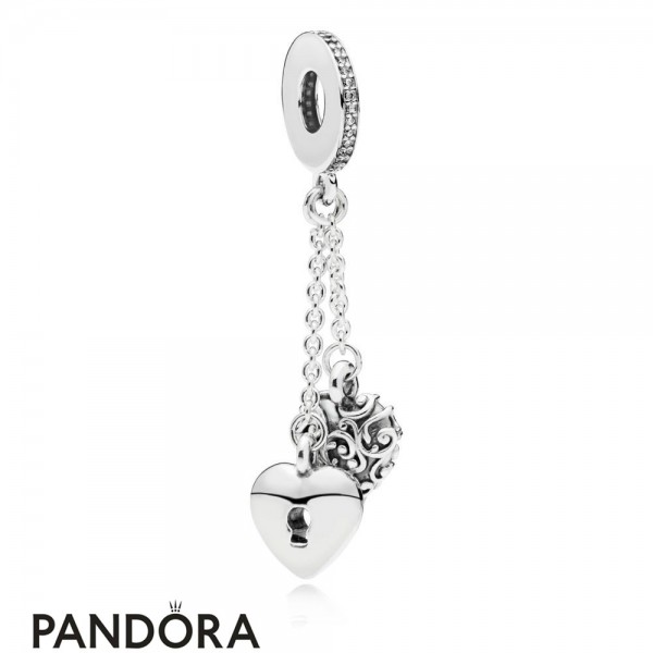 Women's Pandora Lock And Heart Chained Hanging Charm