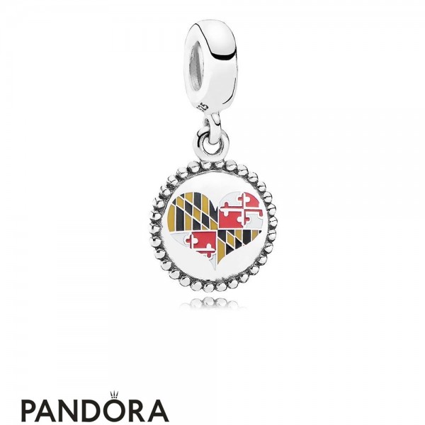 Women's Pandora Maryland Flag Heart Dangle Charm Mixed Enamel