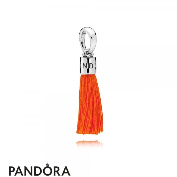 Women's Pandora Orange Fabric Tassel Dangle Charm