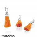 Women's Pandora Orange Fabric Tassel Dangle Charm