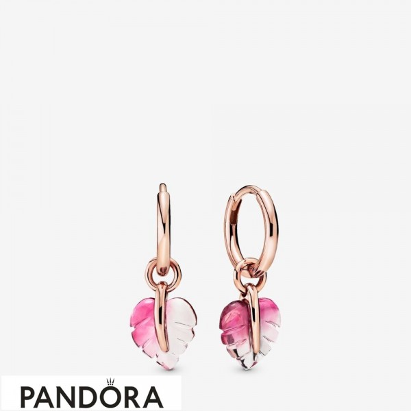 Women's Pandora Pink Murano Glass Leaf Hoop Earrings