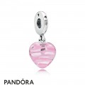Women's Pandora Pink Ribbon Heart Dangle Charm Murano Glass