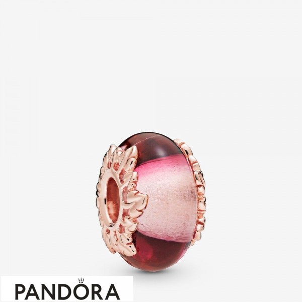 Pandora Rose Pink Murano Glass & Leaves Charm