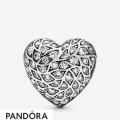 Women's Pandora Sparkling Pattern Heart Stud Earrings