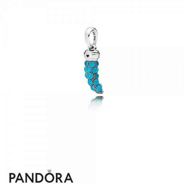 Women's Pandora Turquoise Italian Horn Necklace Pendant Turquoise Enamel