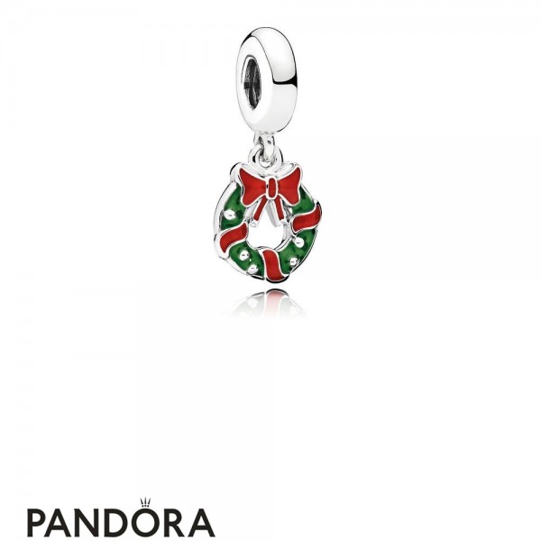 Pandora Winter Collection Holiday Wreath Pendant Charm Berry Red Green Enamel