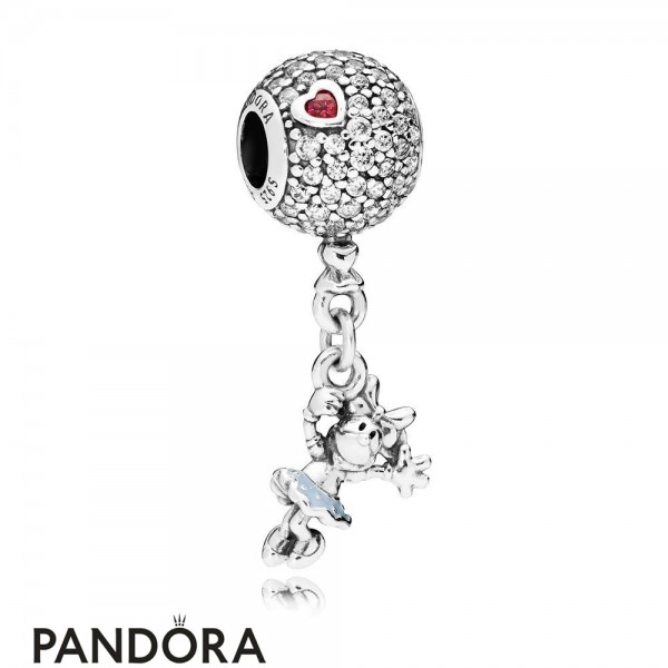 Women's Pandora Disney Floating Minnie Dangle Charm Red Clear Cz Light Blue Enamel