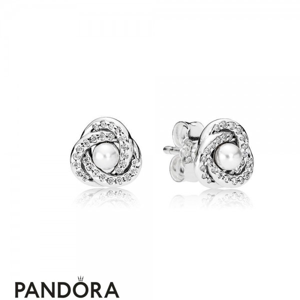 Pandora Earrings Luminous Love Knots Stud Earrings White Crystal Pearl