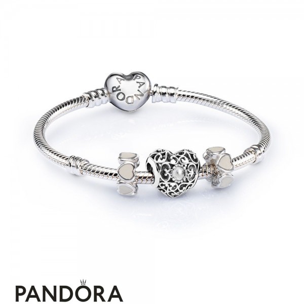 Women's Pandora April Signature Heart Birthstone Charm Bracelet Set