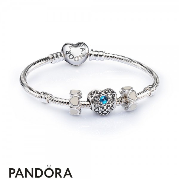 Women's Pandora December Signature Heart Birthstone Charm Bracelet Set