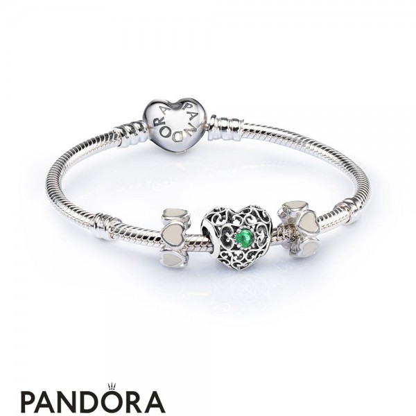 Women's Pandora May Signature Heart Birthstone Charm Bracelet Set