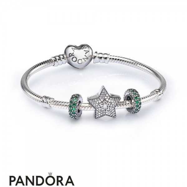 Women's Pandora Pave Wishing Star Charm Bracelet Set