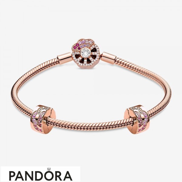 Women's Pandora Pink Fan Clasp Bracelet Set