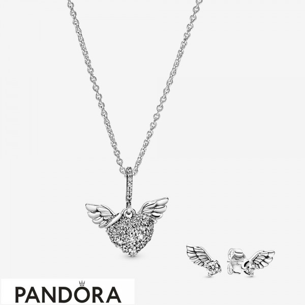Women's Pandora Sparkling Angel Wing Necklace & Earrings Set