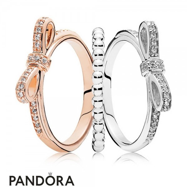 Women's Pandora Two Tone Bow Ring Stack