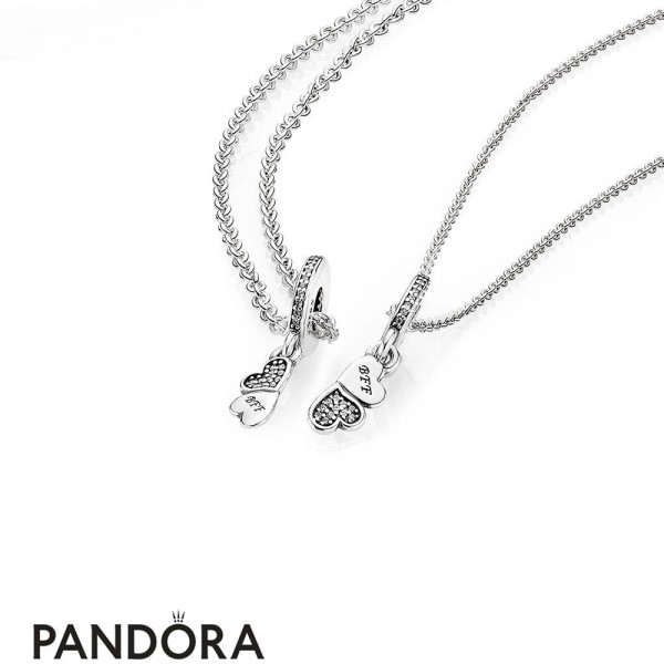 Women's Pandora Hearts Silver Dangle With Clear Cubic Zirconia And Necklace