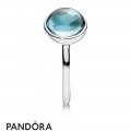 Pandora Rings Poetic Droplet Ring Aqua Blue Crystal